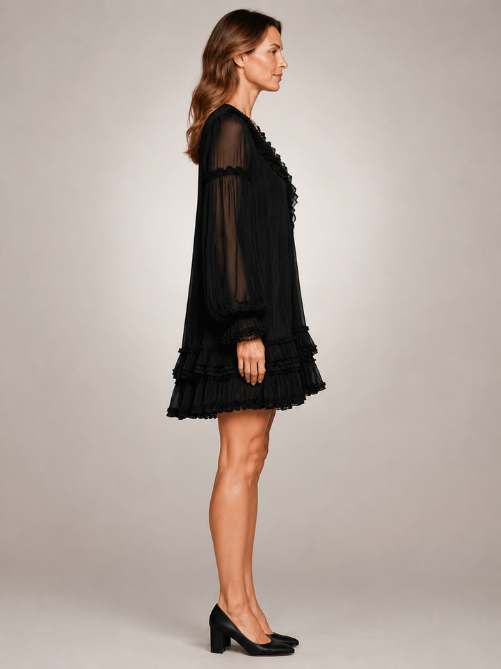Céleste | Robe courte à volants et manches voile