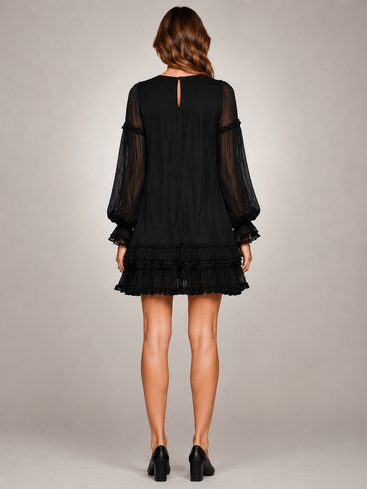 Céleste | Robe courte à volants et manches voile