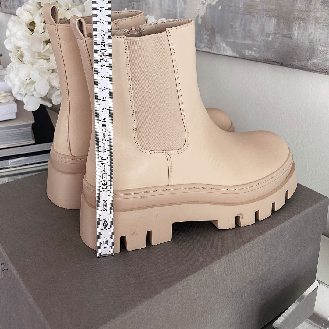 Céline | Bottines Chelsea beiges à semelle épaisse