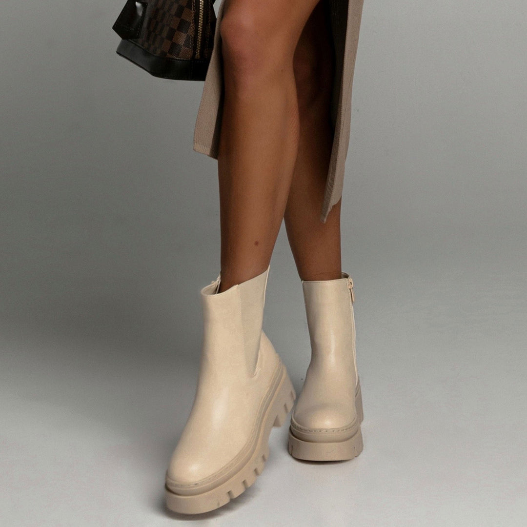 Céline | Bottines Chelsea beiges à semelle épaisse