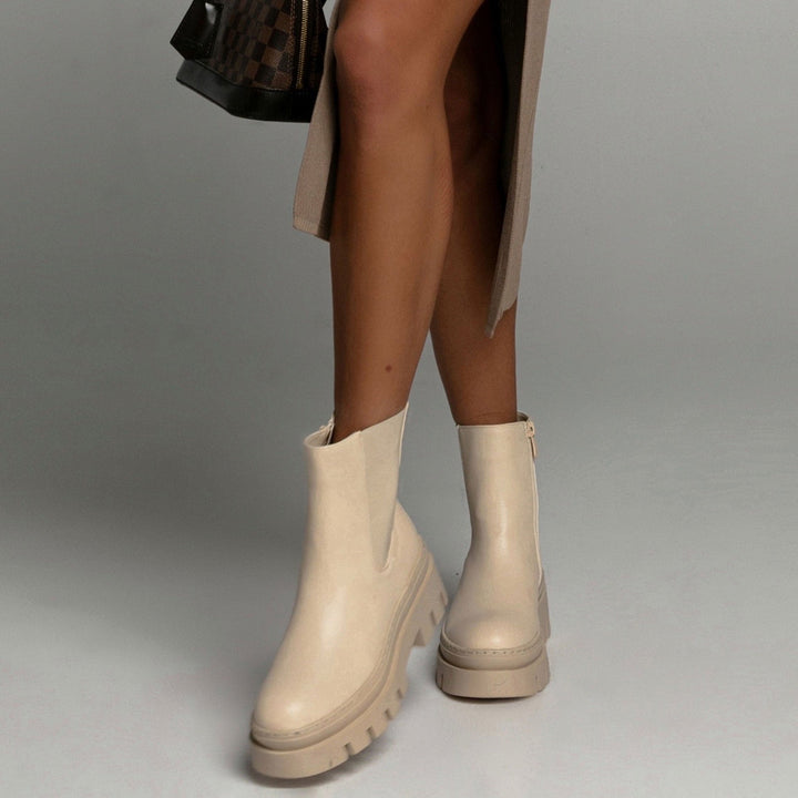 Céline | Bottines Chelsea beiges à semelle épaisse