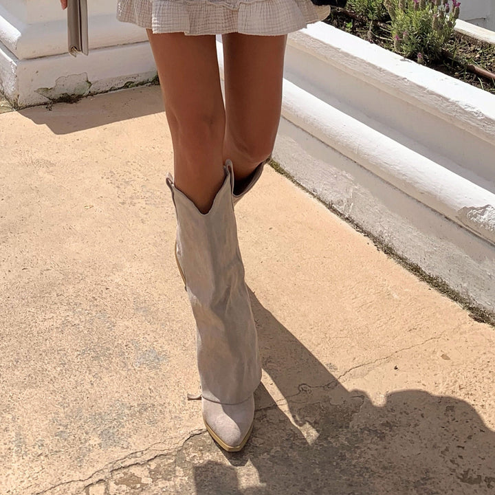 Faustine | Bottes western hautes beiges