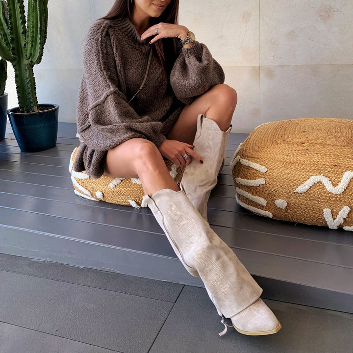 Faustine | Bottes western hautes beiges