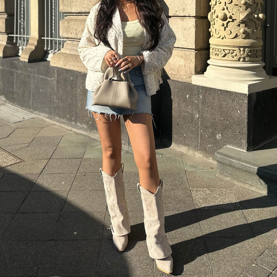 Faustine | Bottes western hautes beiges