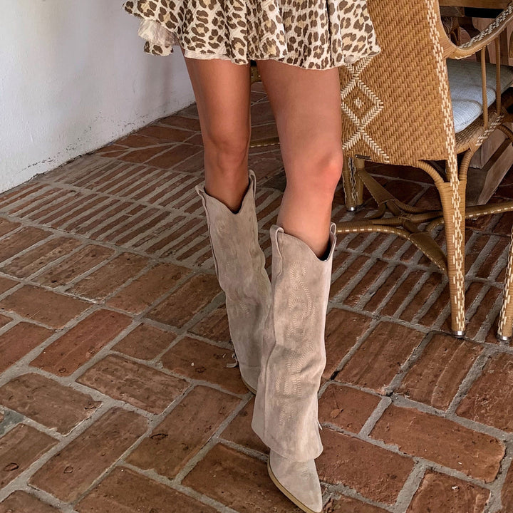 Faustine | Bottes western hautes beiges
