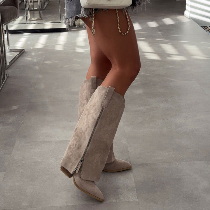 Faustine | Bottes western hautes beiges