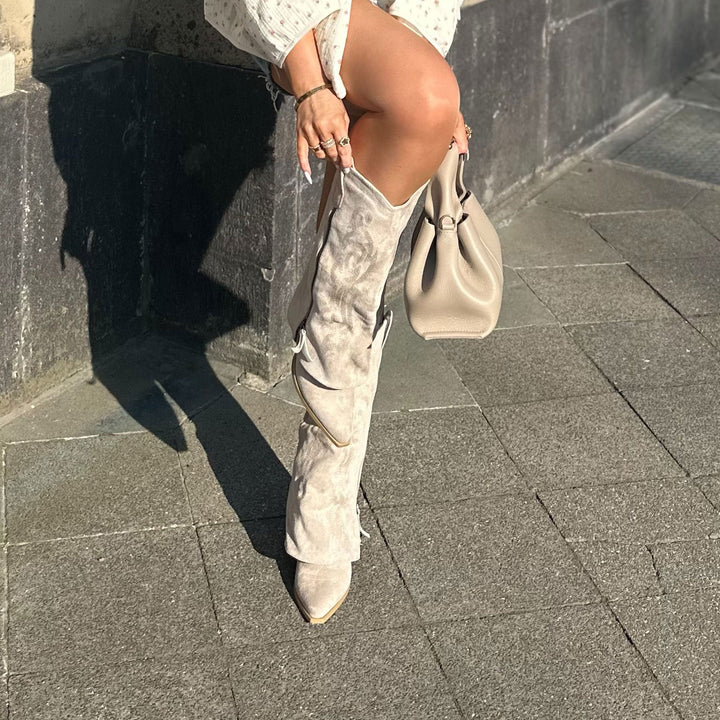 Faustine | Bottes western hautes beiges