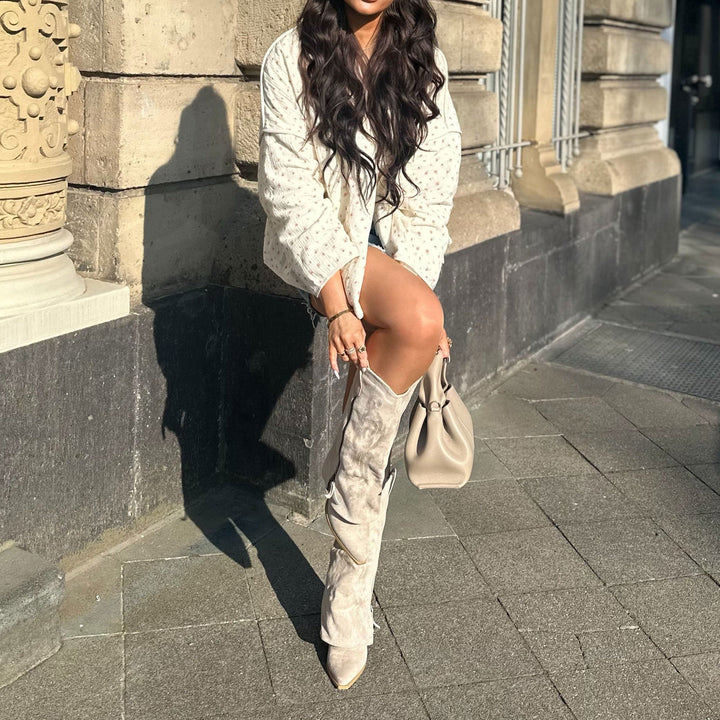 Faustine | Bottes western hautes beiges