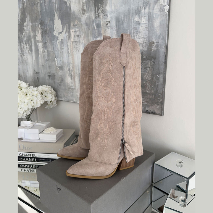 Faustine | Bottes western hautes beiges