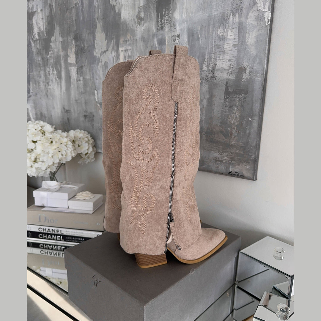 Faustine | Bottes western hautes beiges