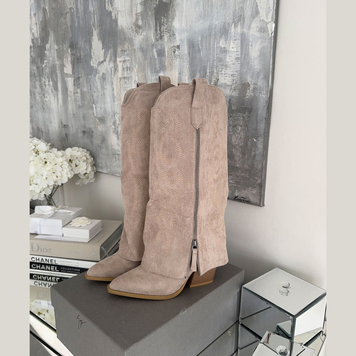 Faustine | Bottes western hautes beiges