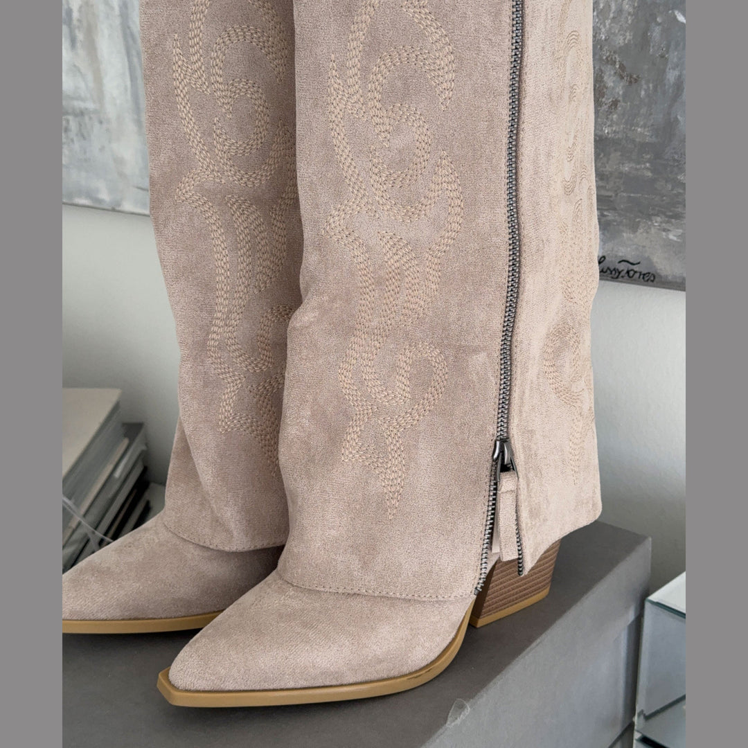 Faustine | Bottes western hautes beiges