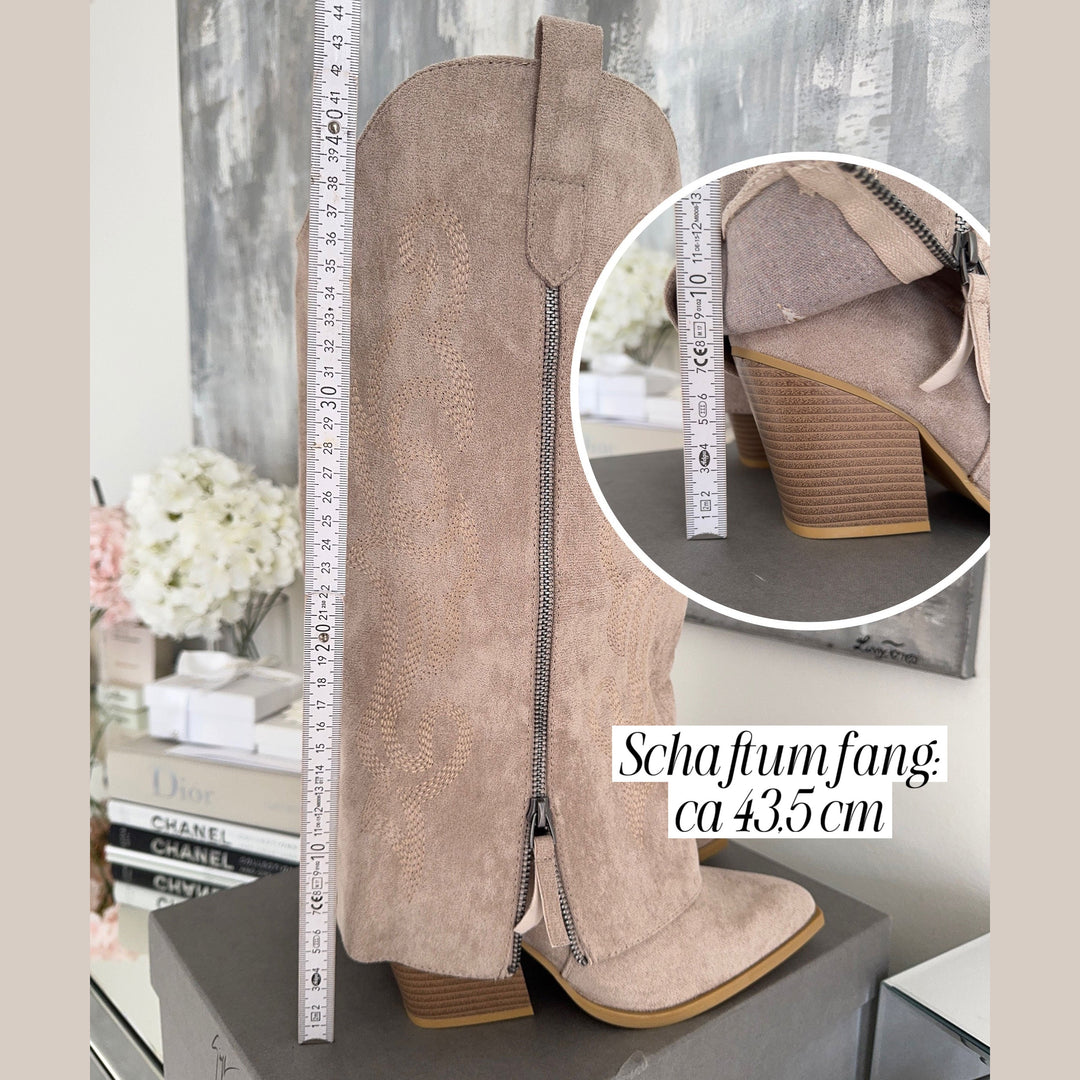 Faustine | Bottes western hautes beiges