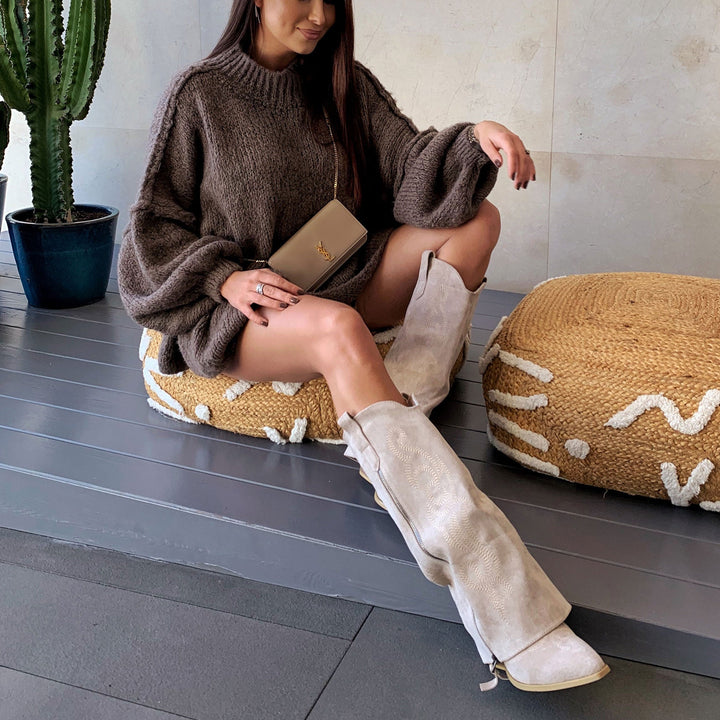 Faustine | Bottes western hautes beiges