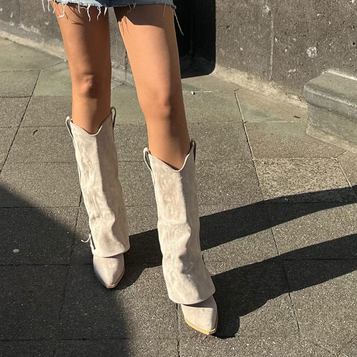 Faustine | Bottes western hautes beiges