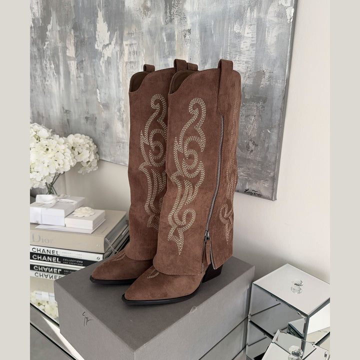 Ghislaine | Bottes western brodées marron