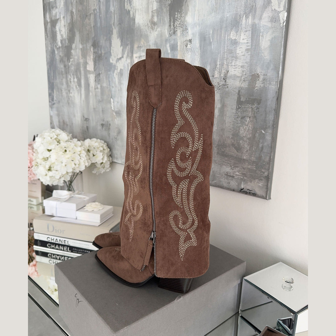 Ghislaine | Bottes western brodées marron