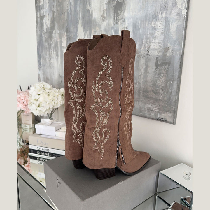 Ghislaine | Bottes western brodées marron