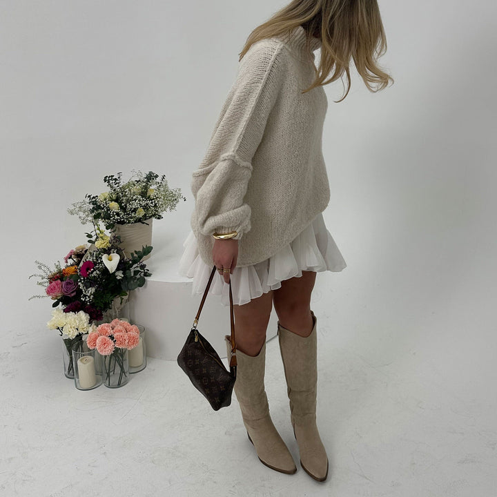 Justine | Bottes western hautes beiges en suédine
