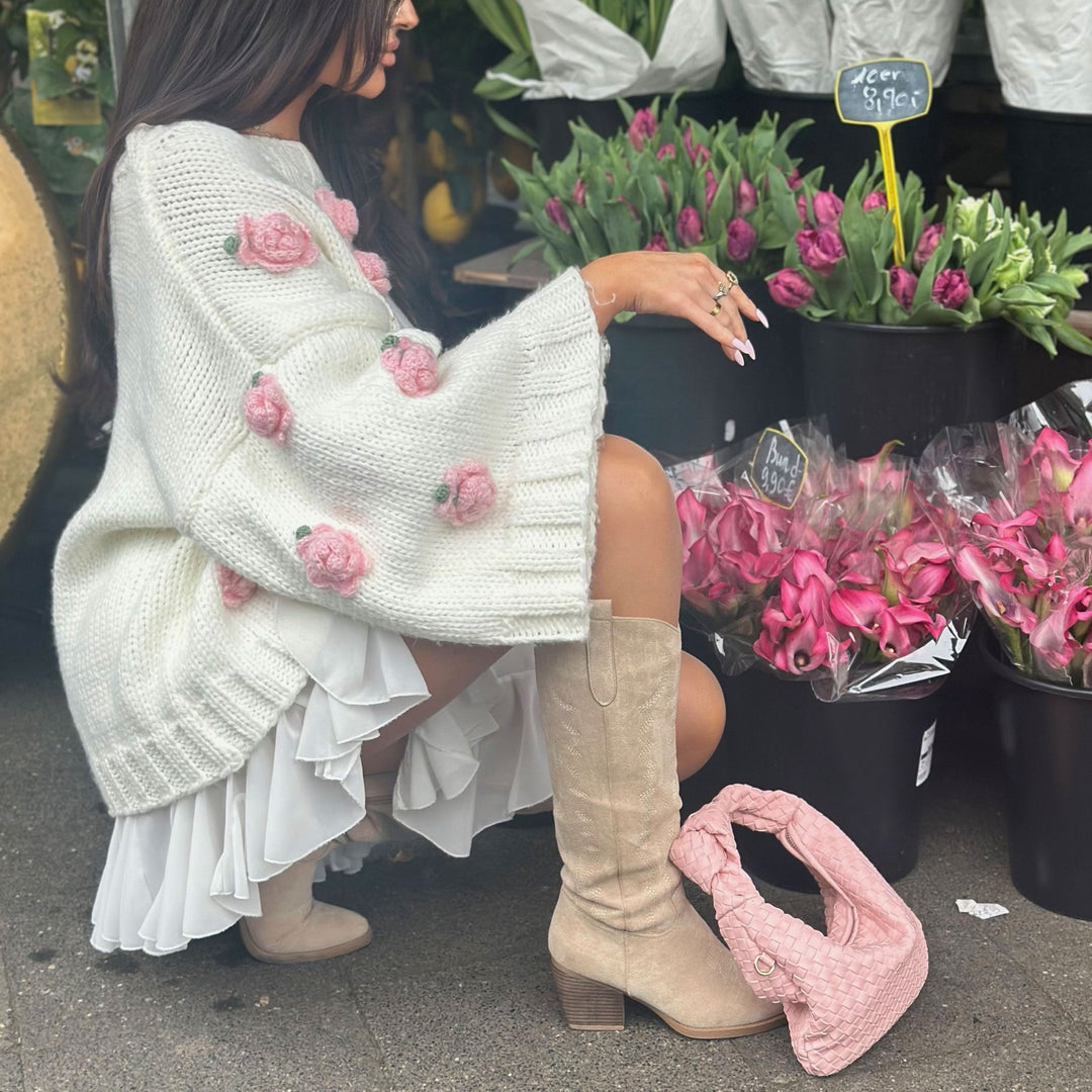 Justine | Bottes western hautes beiges en suédine