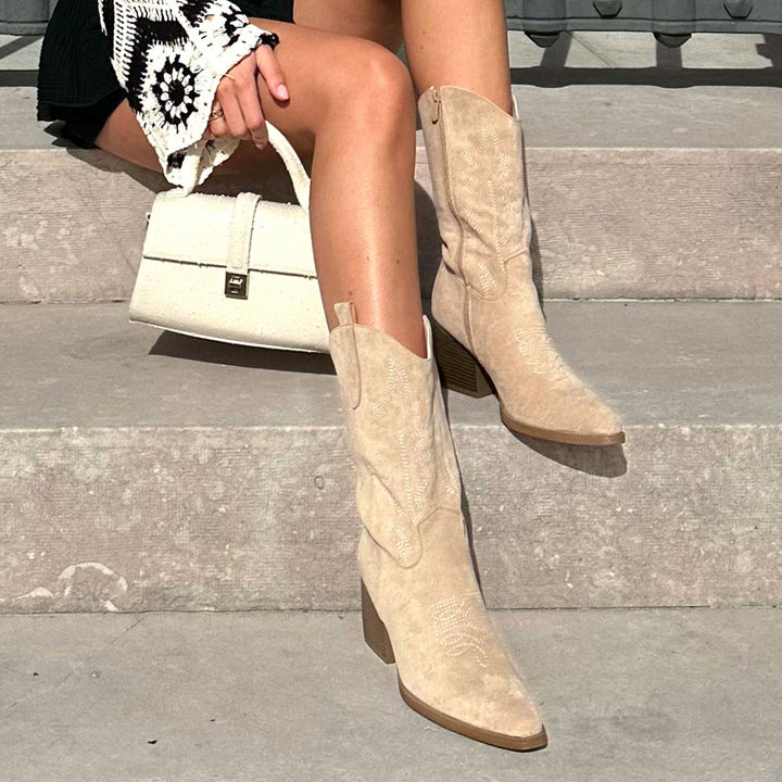 Dorothée | Bottes western mi-mollet beiges