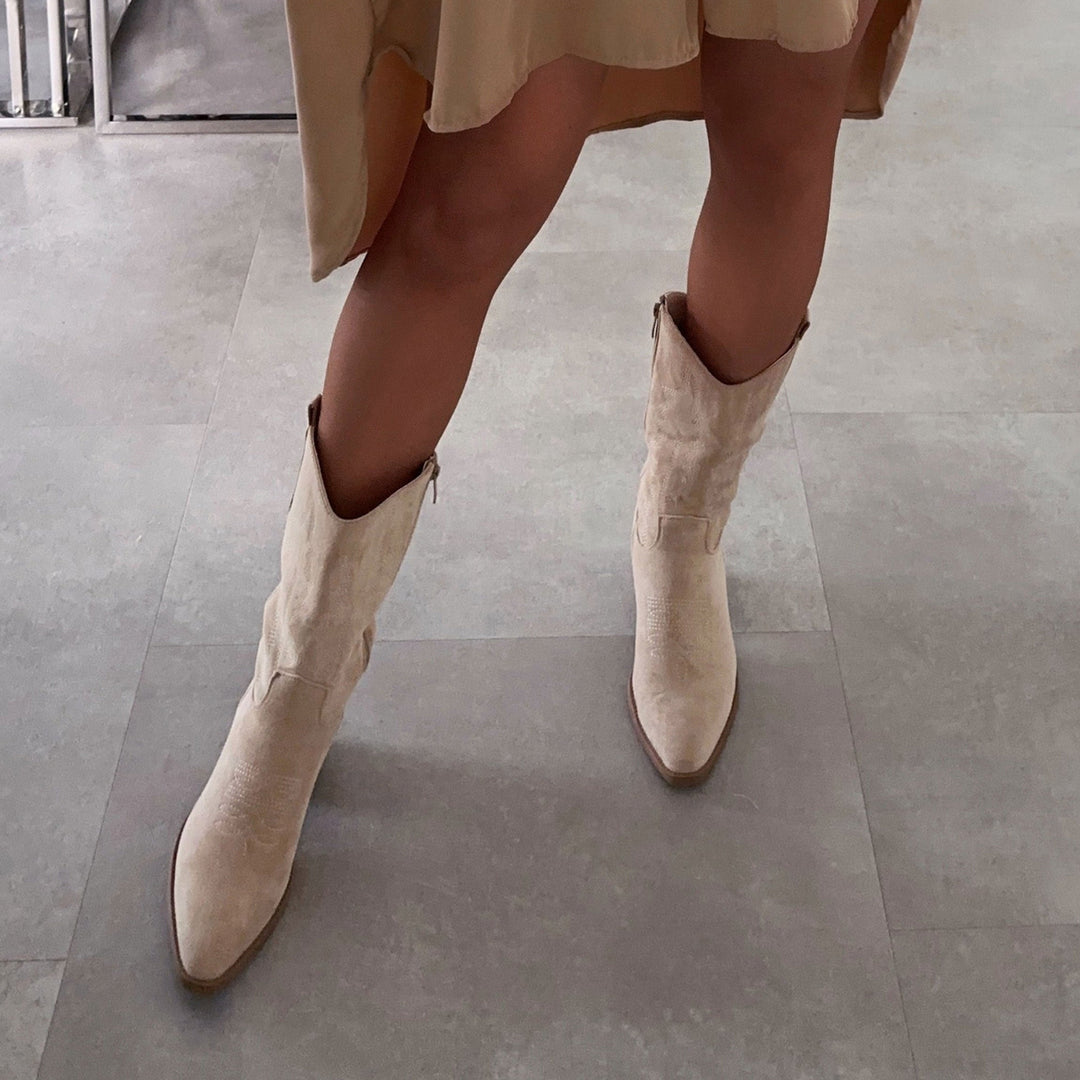 Dorothée | Bottes western mi-mollet beiges