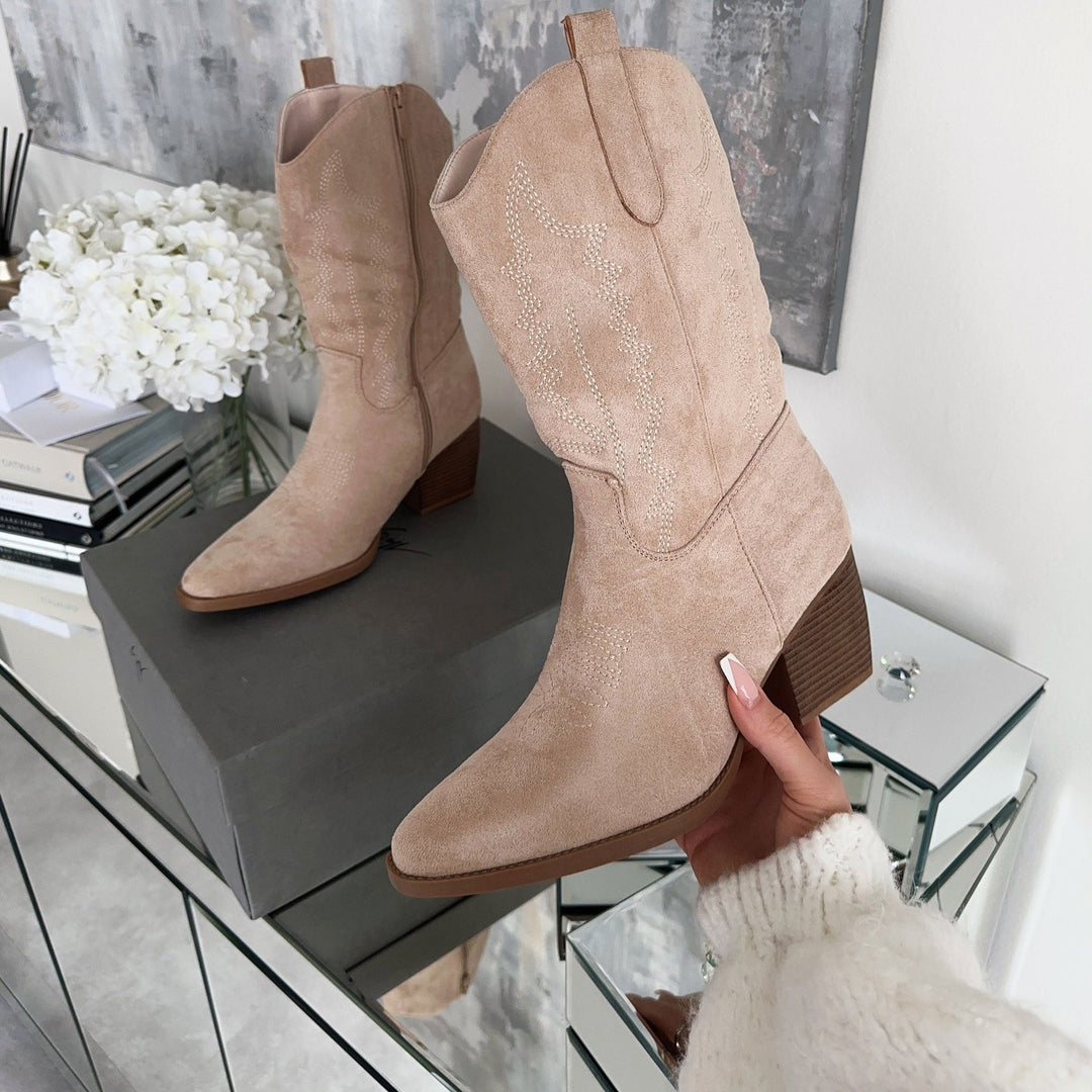 Dorothée | Bottes western mi-mollet beiges