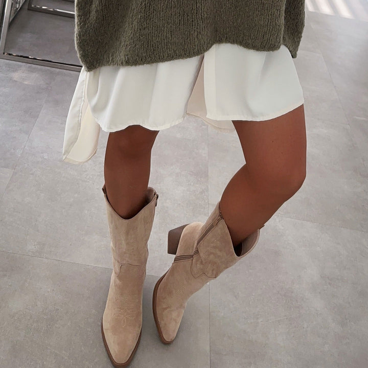 Dorothée | Bottes western mi-mollet beiges