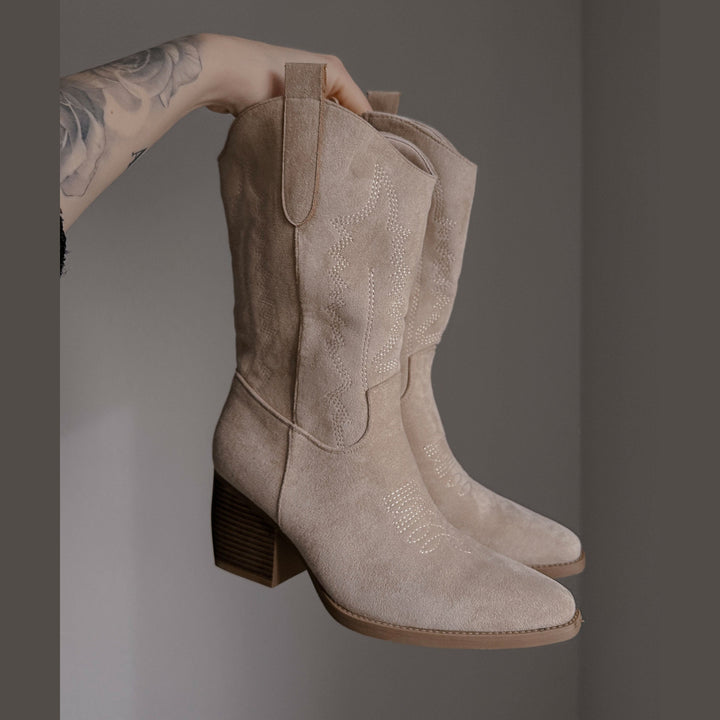 Dorothée | Bottes western mi-mollet beiges