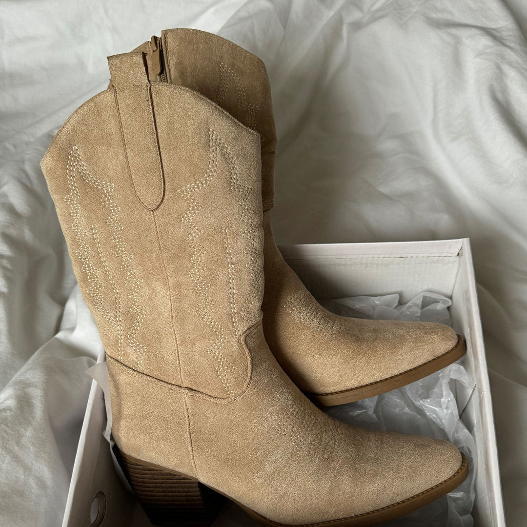Dorothée | Bottes western mi-mollet beiges
