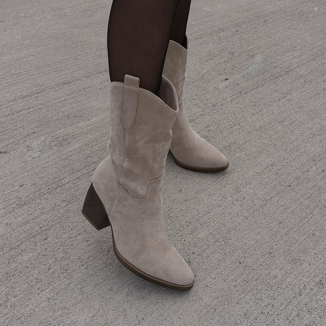 Dorothée | Bottes western mi-mollet beiges