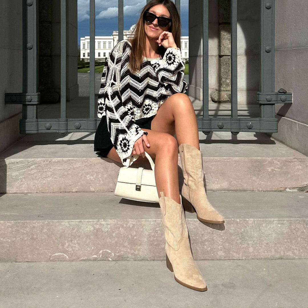 Dorothée | Bottes western mi-mollet beiges