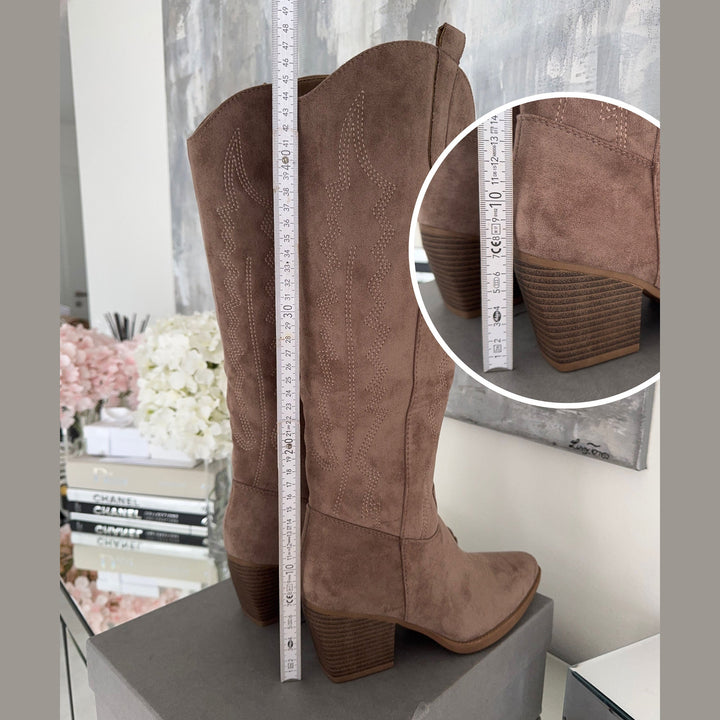 Marceline | Bottes western hautes taupe en suédine