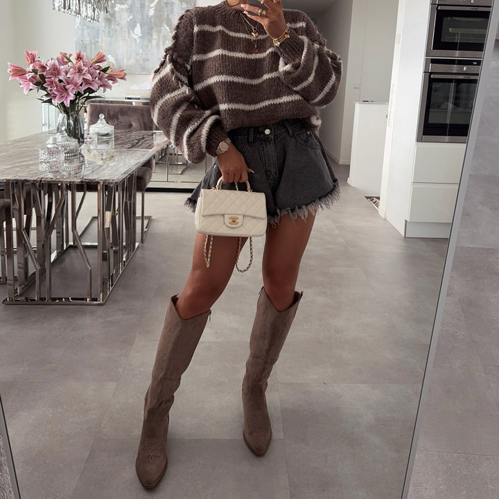 Marceline | Bottes western hautes taupe en suédine