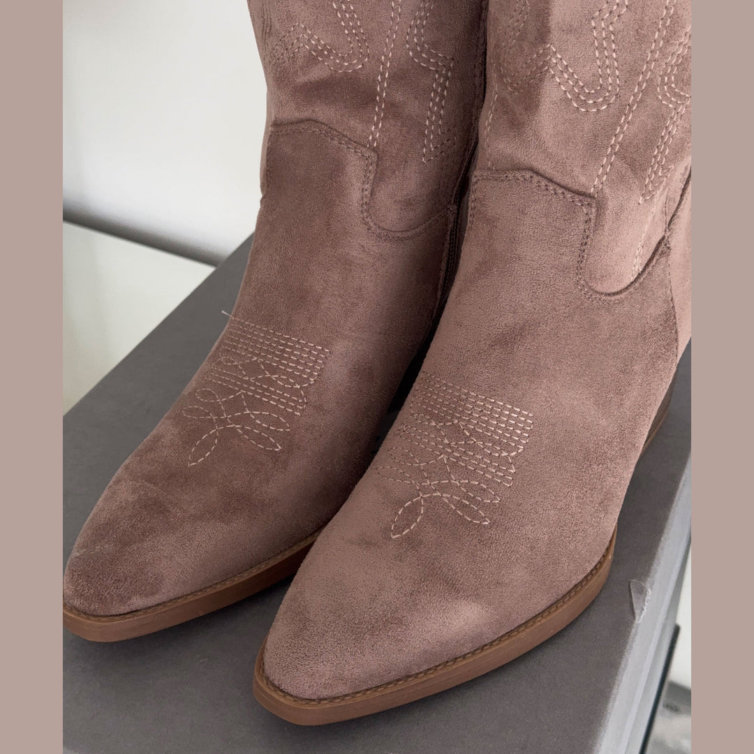 Marceline | Bottes western hautes taupe en suédine