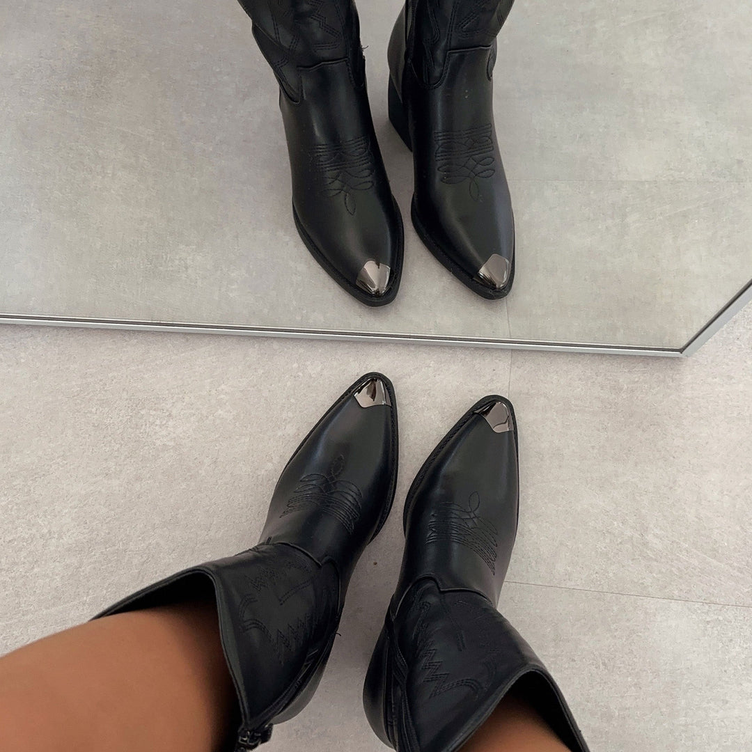 Félicie | Bottes western noires à bout métallique