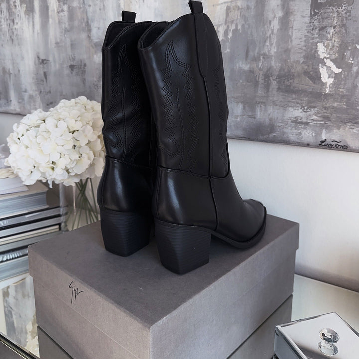 Félicie | Bottes western noires à bout métallique