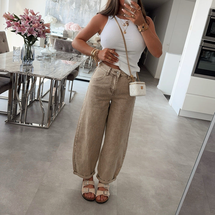Cécile | Mules beiges à double bride et boucles