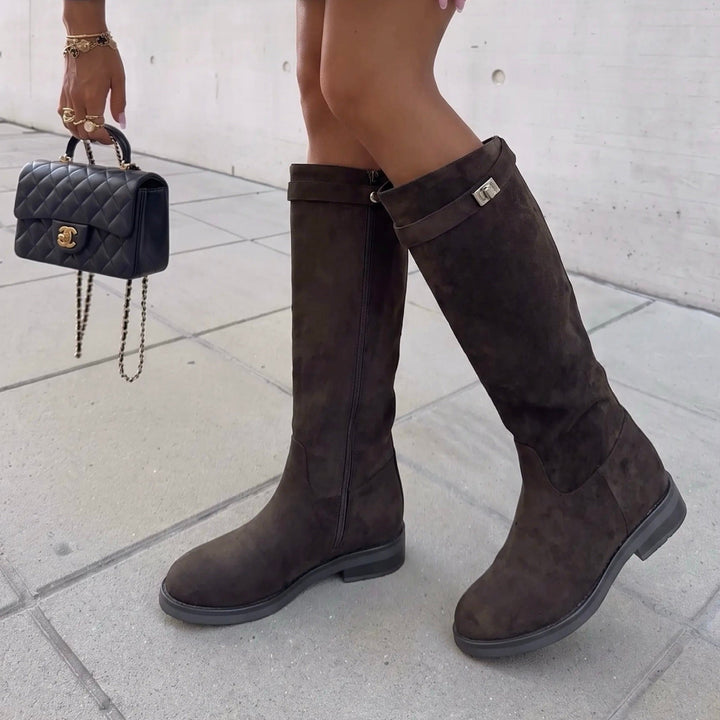 Eulalie | Bottes marron foncé à détails argentés