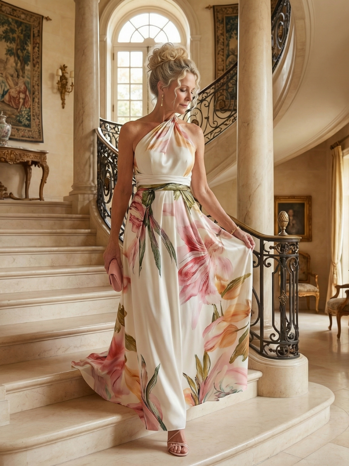 Rachel — Robe longue asymétrique à grandes fleurs