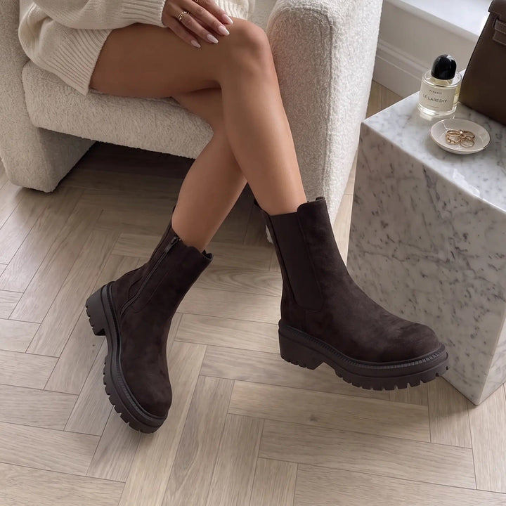 Élodie | Bottines Chelsea marron foncé en suédine