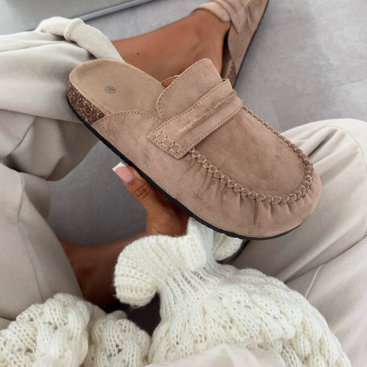 Emmanuelle | Mules mocassins beiges à semelle liège