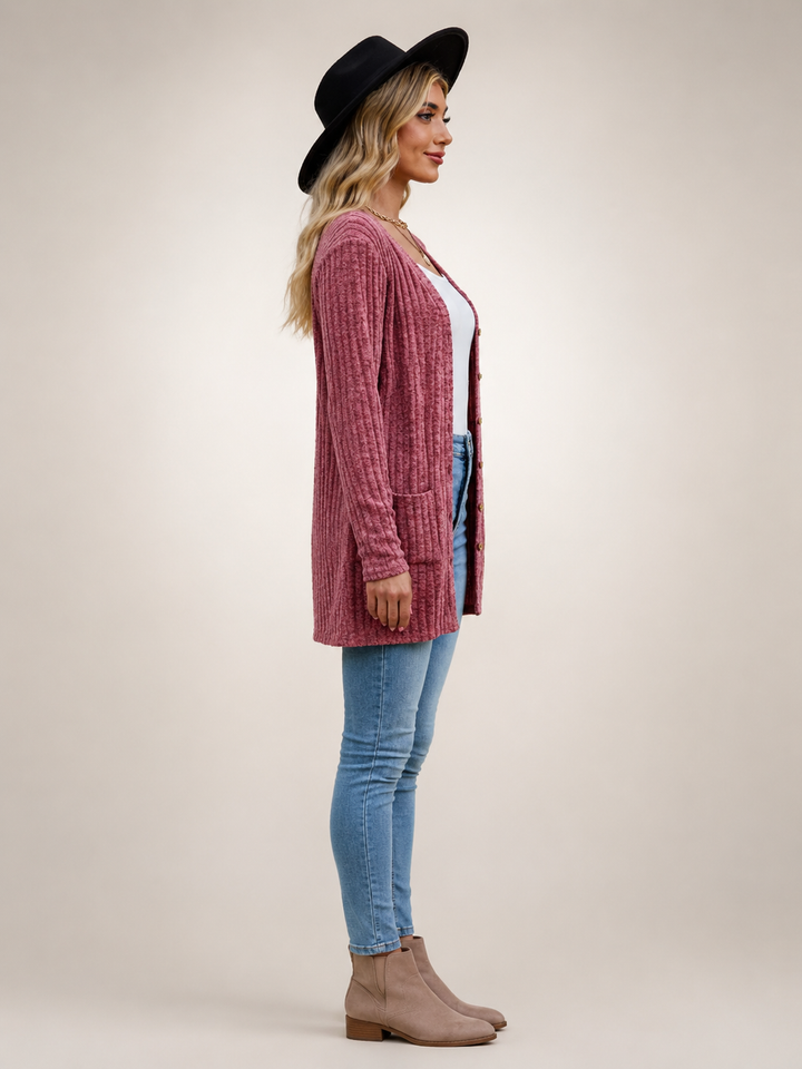 Éliane | Cardigan long boutonné col V