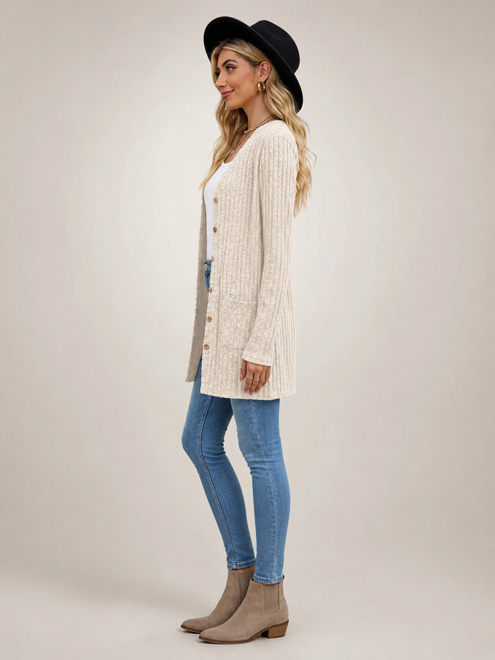 Éliane | Cardigan long boutonné col V