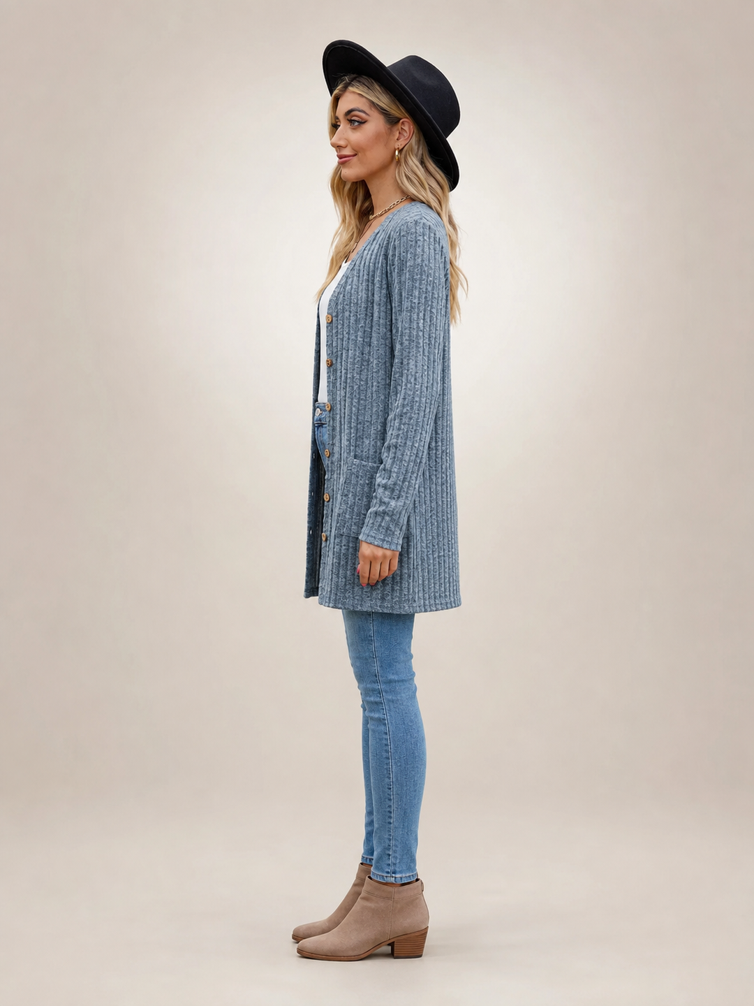 Éliane | Cardigan long boutonné col V
