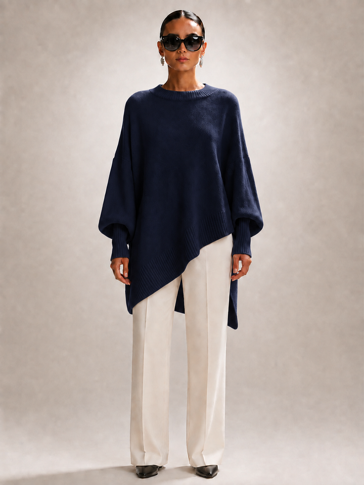 Élodie | Pull oversize drapé à ourlet asymétrique