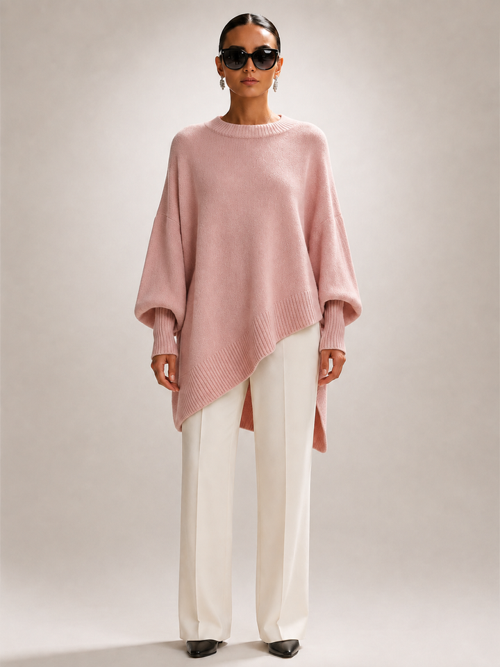 Élodie | Pull oversize drapé à ourlet asymétrique