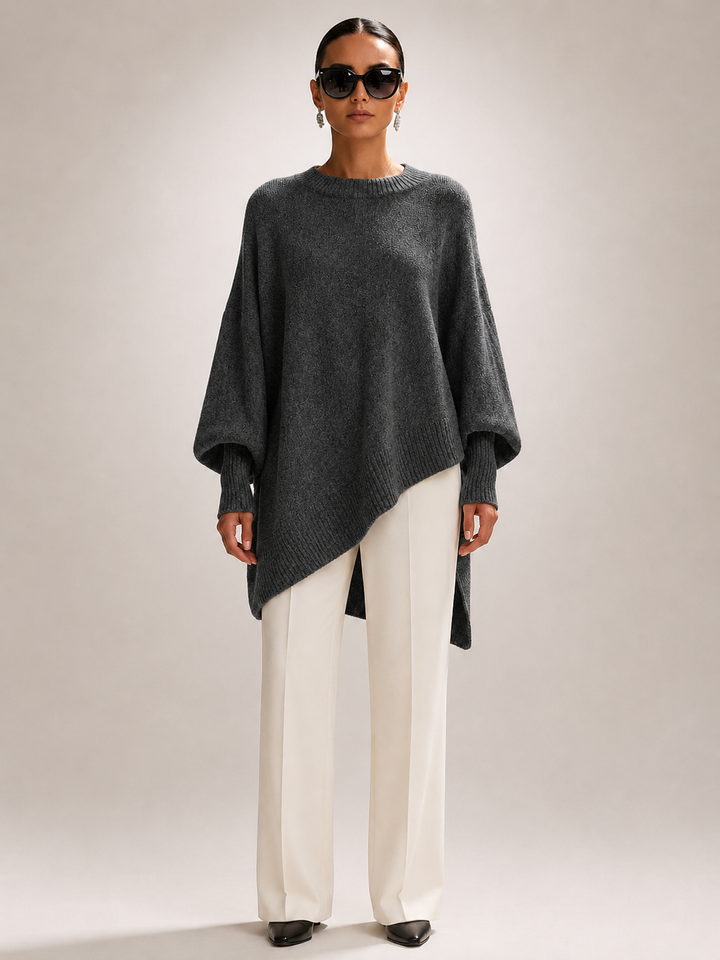 Élodie | Pull oversize drapé à ourlet asymétrique