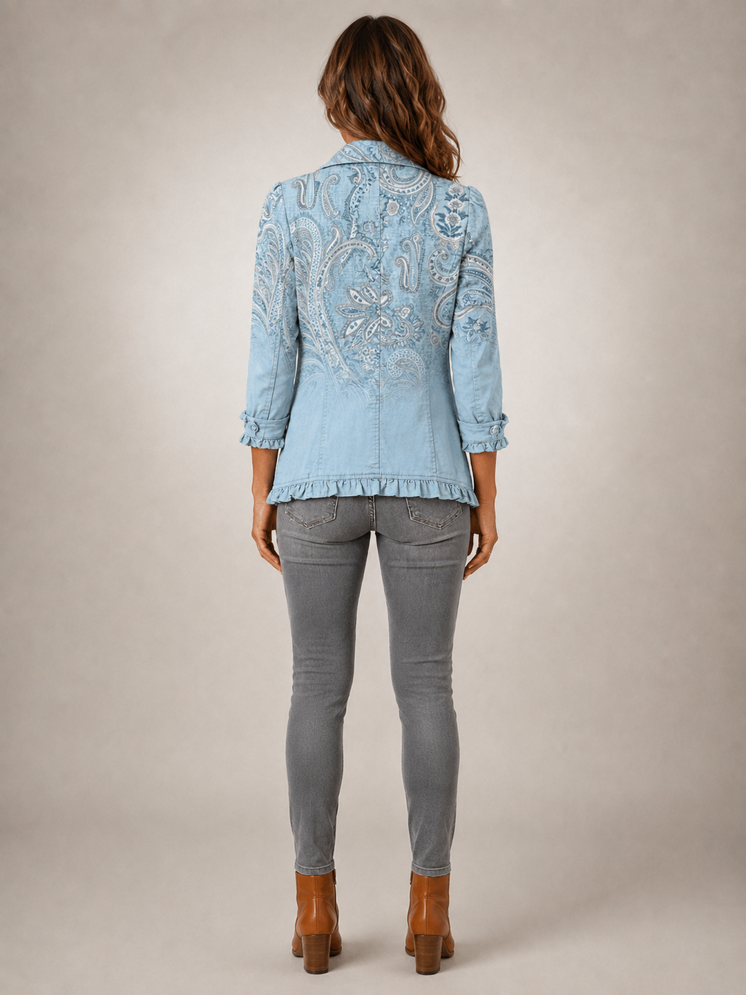 Estrella | Veste volantée vintage à imprimé cachemire bleu ciel