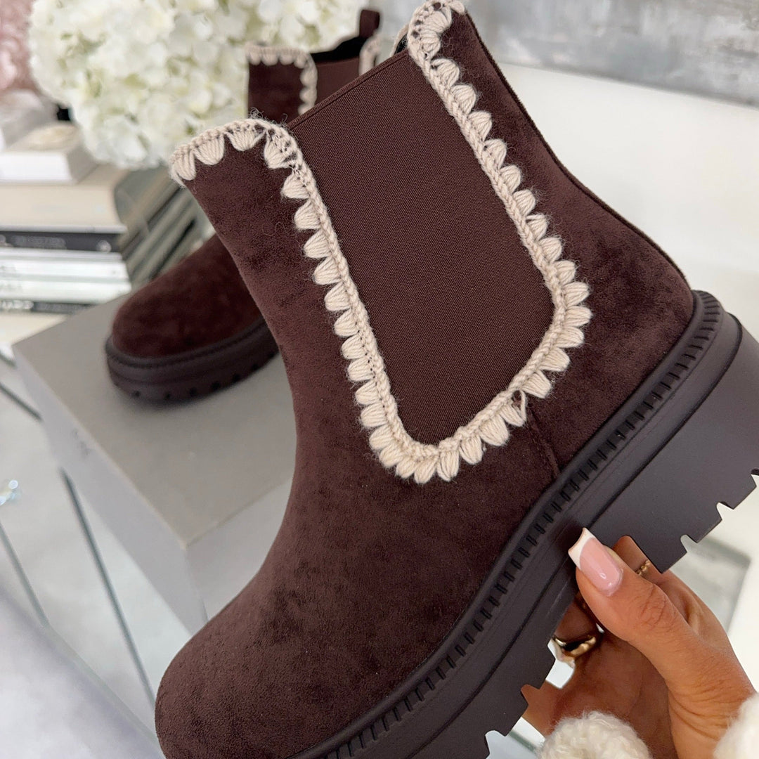 Victoire | Bottines Chelsea marron foncé à liseré clair